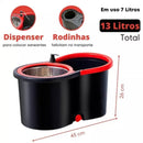 Mop Balde Esfregão Giratório Pró 1 Refil com Roda e Alça