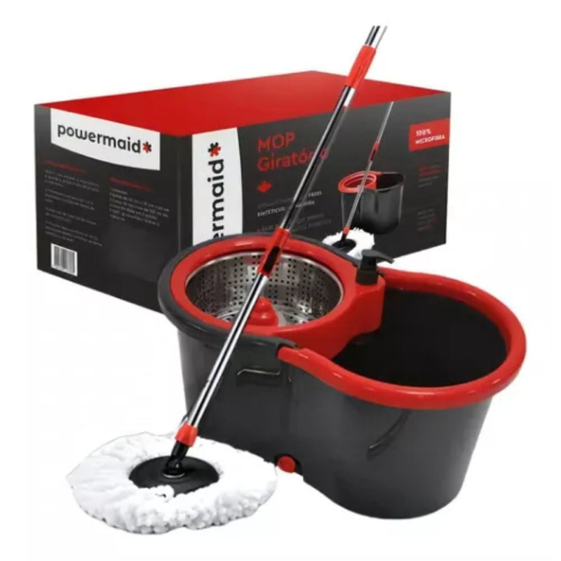 Mop Balde Esfregão Giratório Pró 1 Refil com Roda e Alça